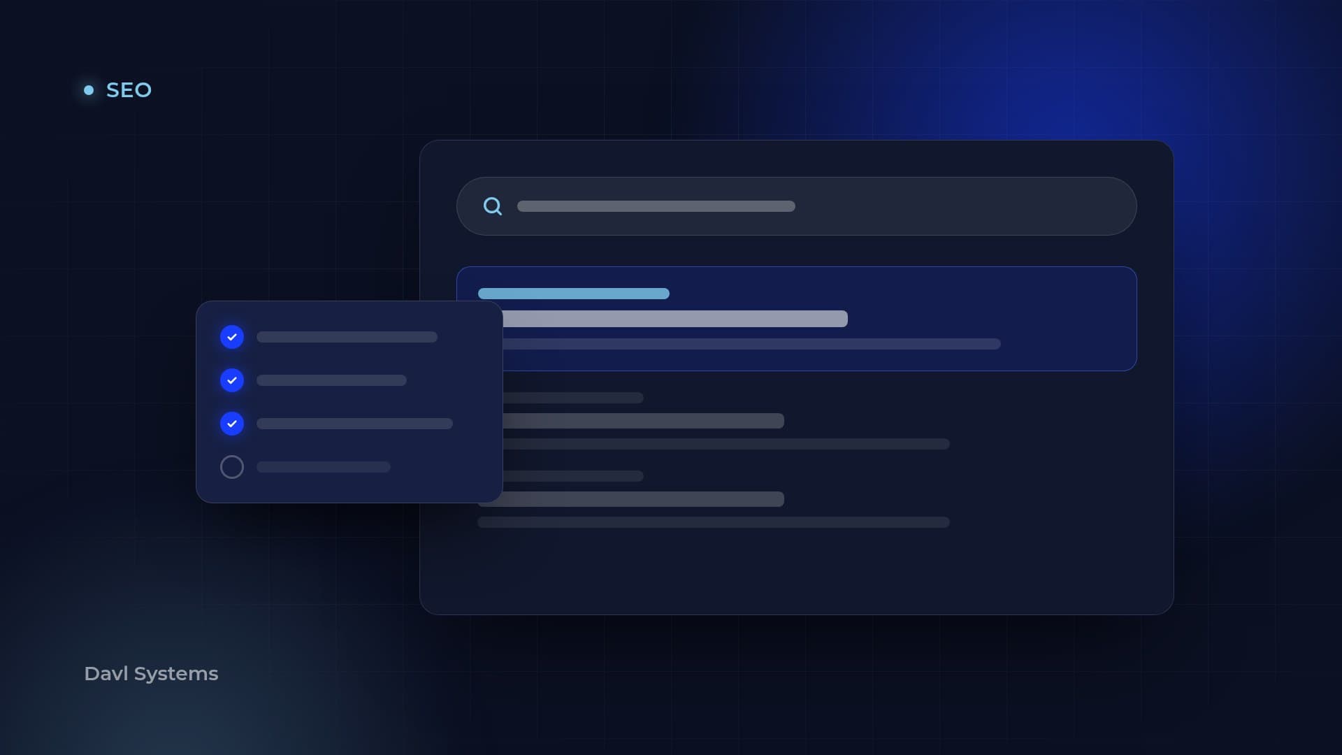 Illustration of a search results page with the top result highlighted and a checklist