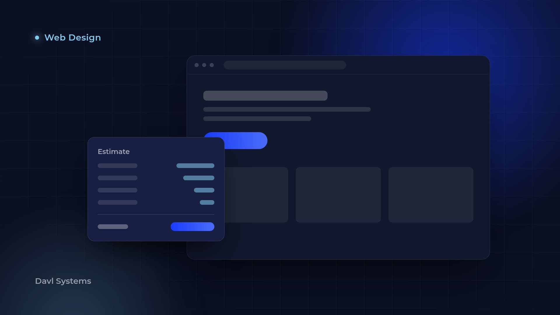 Illustration of a website layout beside a project estimate card